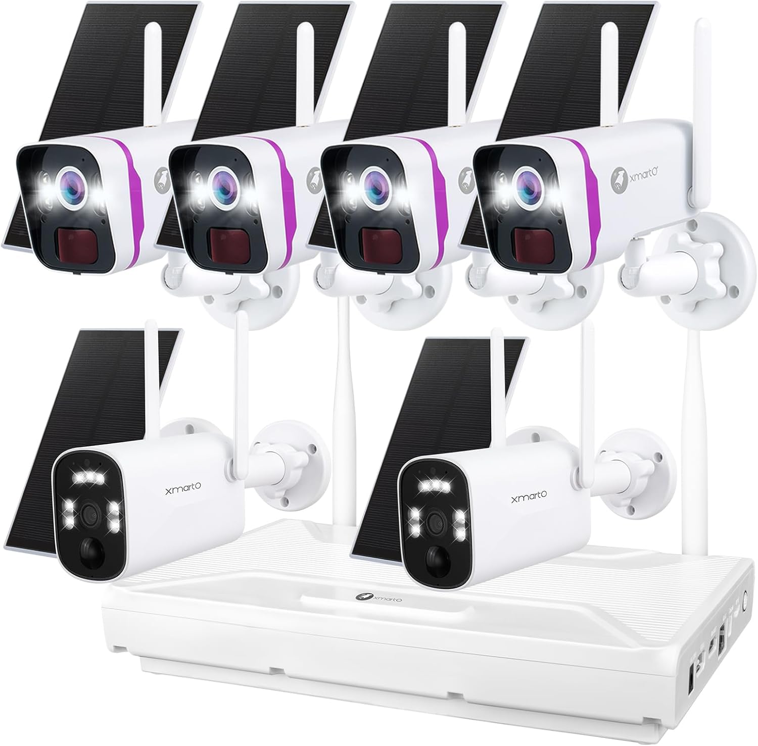 XMARTO 100% Wire-Free Solar Home Security Camera System Wireless, 4-Set 2K 4MP QHD CCTV Camera Kit with 4K 10CH Expandable WiFi NVR + 2 PCS Wire-Free Solar Security Cameras