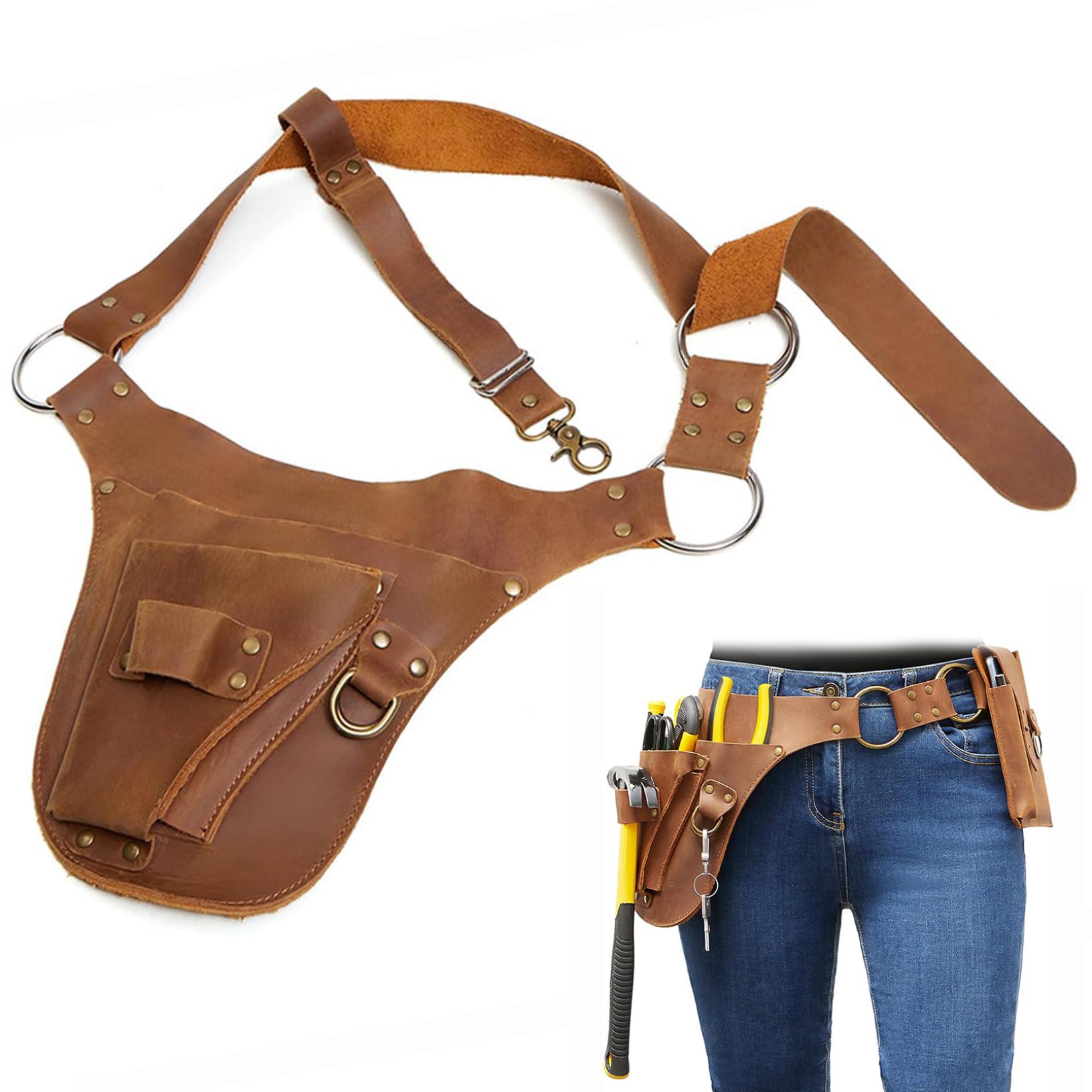 Hbbgdiy Men's Brown Garden Tool Belt Pu Leather Gardening Tool Organizer With Adjustable Strap, Multi-Functional Pouch For And Wo Gardeners, Outdoor Yard Work Waist Bag