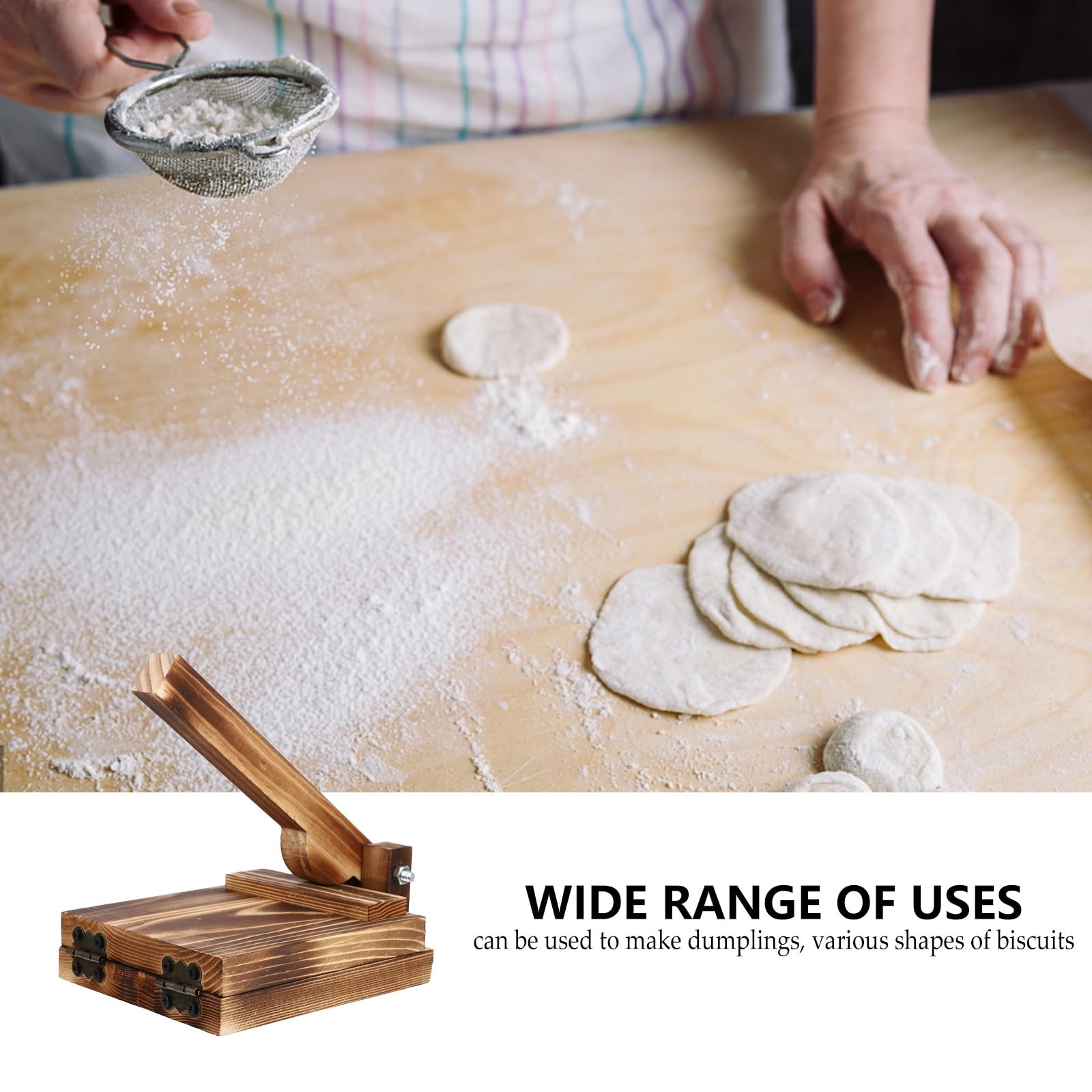 Amosfun Prensa de tortilla de madera, herramienta prensadora de masa de madera, molde grande para hacer bolas de masa para tortilla casera, roti, taco, prensa de masa, marrón