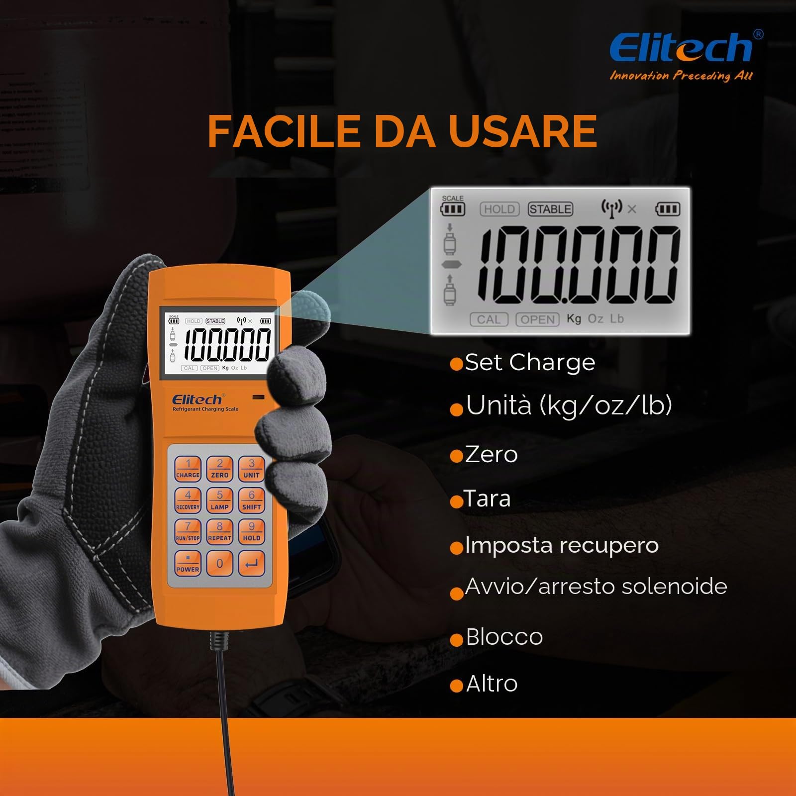 Elitech LMC-200 Bilancia Elettronica del Refrigerante, Elettronica di Rifornimento per HVAC e Auto AC con Custodia Portatile