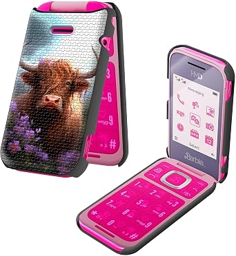 Case for HMD Barbie TA-1681 with Tempered Glass Screen Protector Cow with Purple Flowers Theme Hybrid Dual Layer Heavy-Duty Shockproof Protection Cover for HMD Barbie