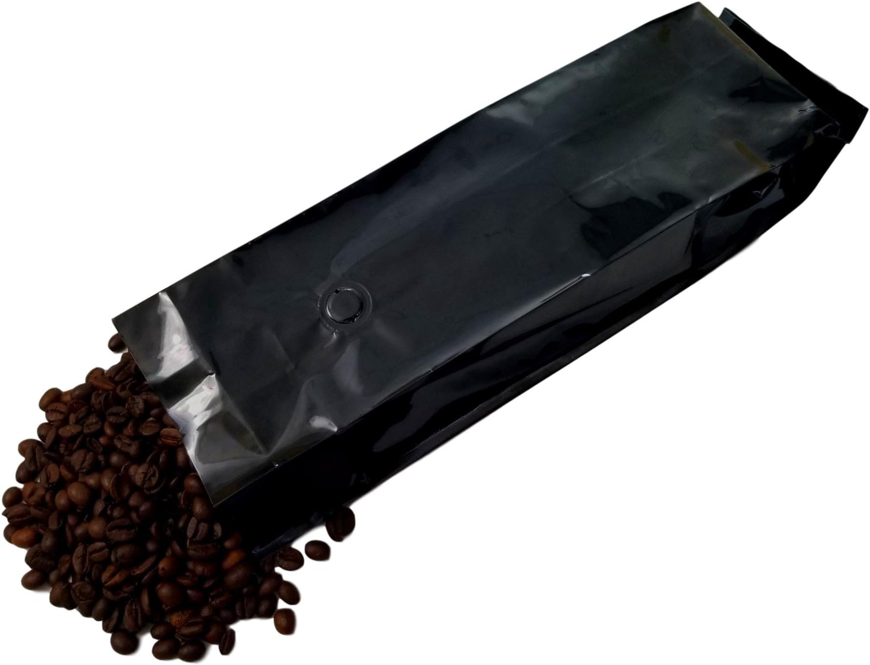 16 oz Foil Coffee Pouch - 1 lb Black Gloss 5 mil Mylar 13"x3.4"x2.5" Gusseted Stand up Pouch with Degassing Valve (100)