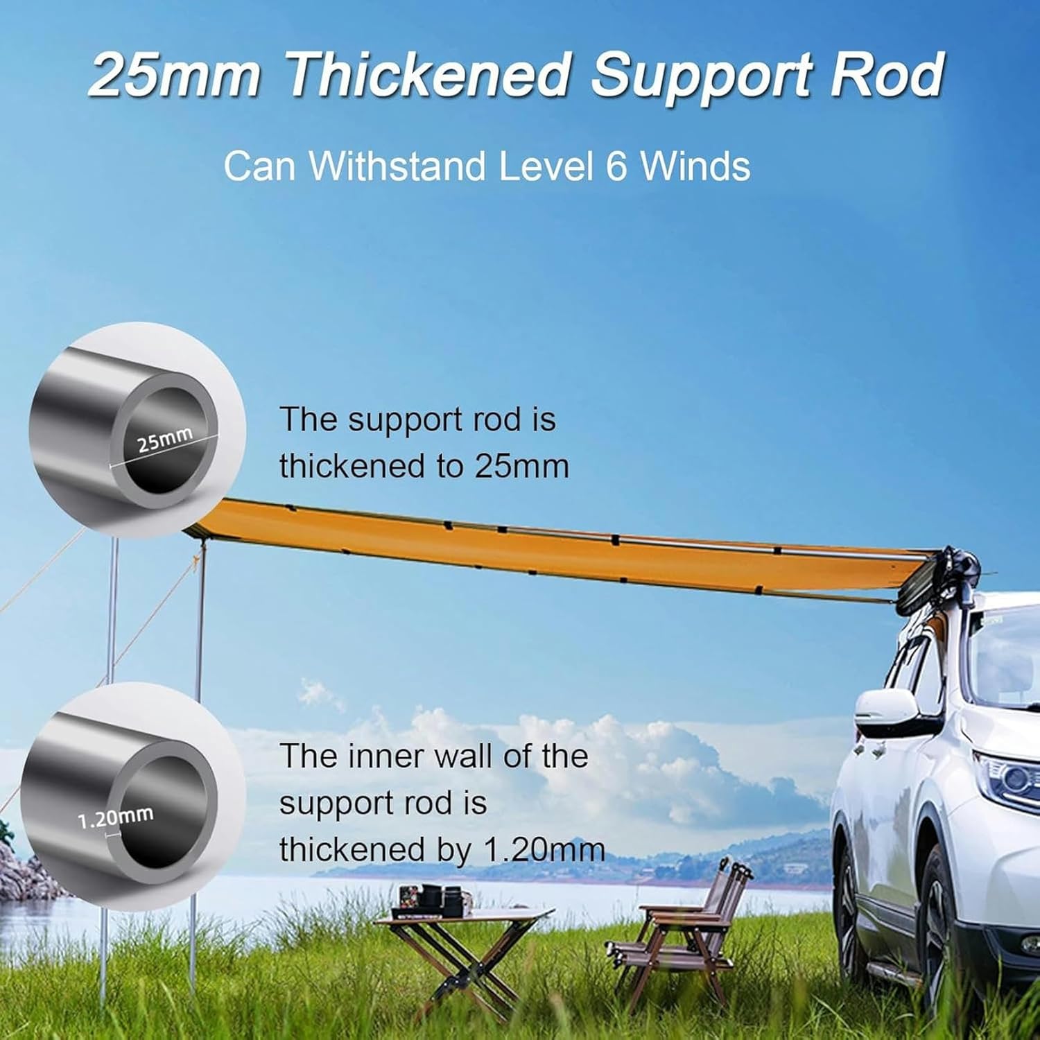 AMNOOL UV50+car Awning, Outdoor Resistant Retractile for SUV, Outdoor Campsite and by Land with Waterproof Storage Bag (Size: 140 X 250cm (55in X 98in))