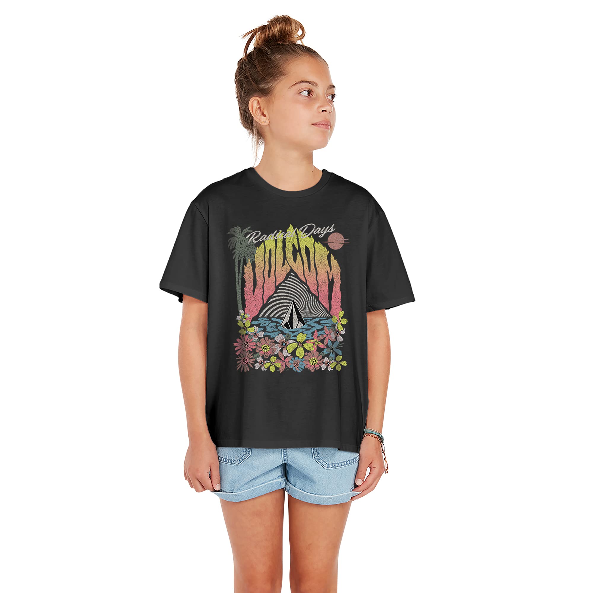 volcomGirls' Truly Stoked Bf Oversized Tee T Shirt, Black Combo, XX-Small US