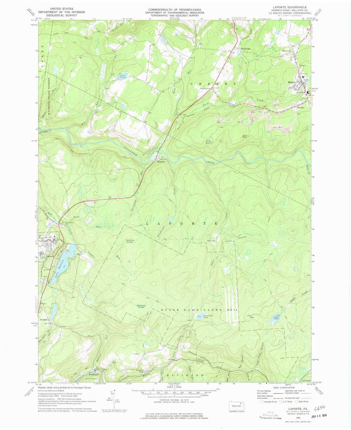 YellowMaps LaPorte PA topo map, 1:24000 Scale, 7.5 X 7.5 Minute, Historical, 1969, Updated 1977, 27 x 22 in - Paper