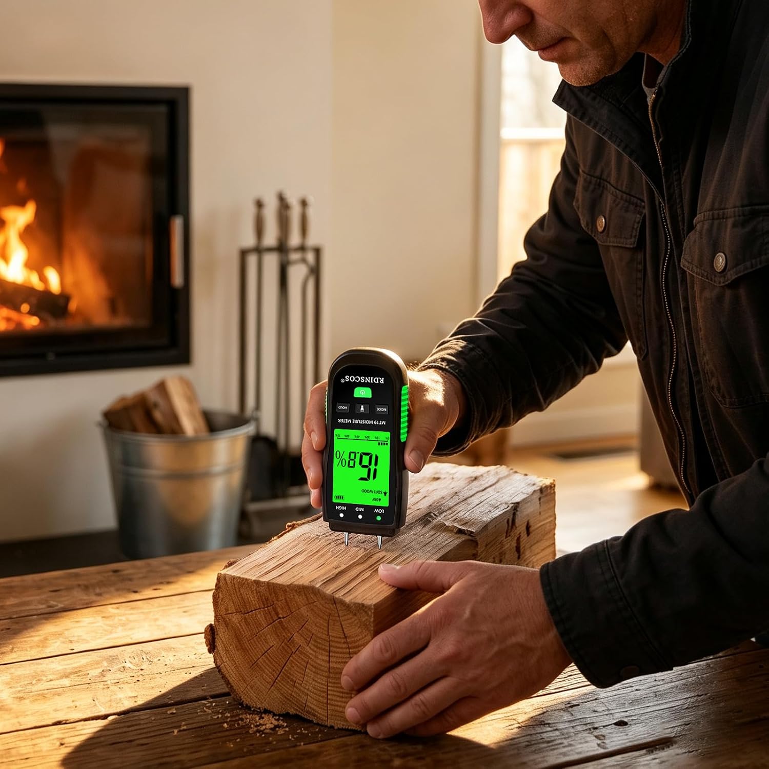 RDINSCOS Pin Type Moisture Meter | Digital Wood Moisture Meter with Replaceable Pins, Dual Mode for Wood & Building Materials, Backlit LCD, HOLD & Auto Shut Off