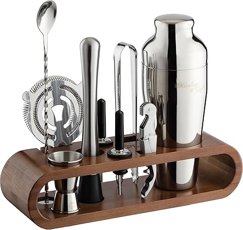 Miniatura 19 de Mixology & Craft Juego de coctelera con soporte de bambú, kit profesional de camarero de 10 piezas, juego completo de barra y kit mezclador de Cobre