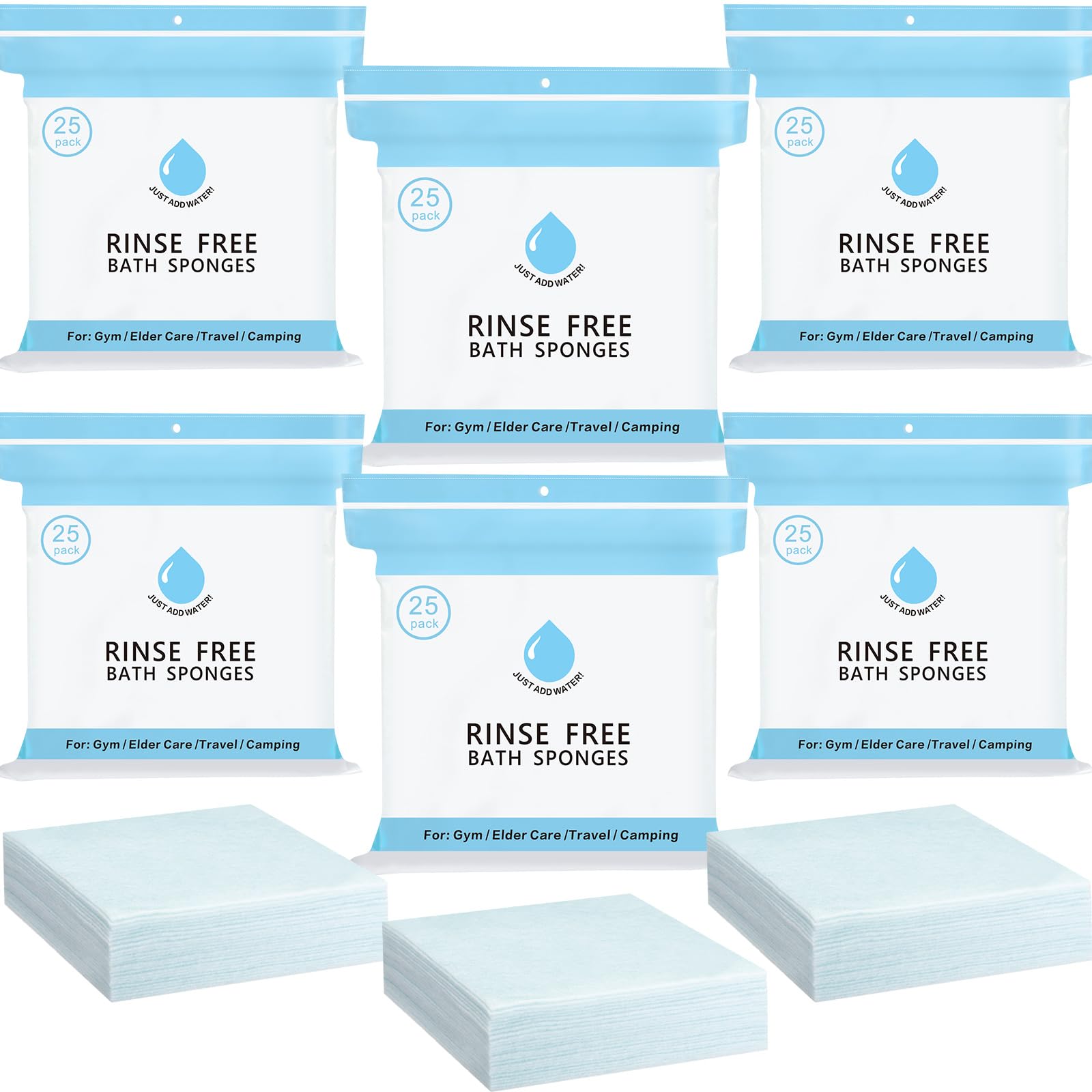 VitalCozy 150 Pcs Rinse Free Bathing Wipes Bulk Sponges Bath Wipes All in 1 Shower Rinse Free Bath Sponges Wash Cloths for Campers, Hikers, Adults, Elderly