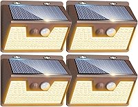 Vista 47 de Peasur Luces solares impermeables para exteriores, paquete de 4 140 luces LED con sensor de movimiento, 3 modos de luces de seguridad alimentadas