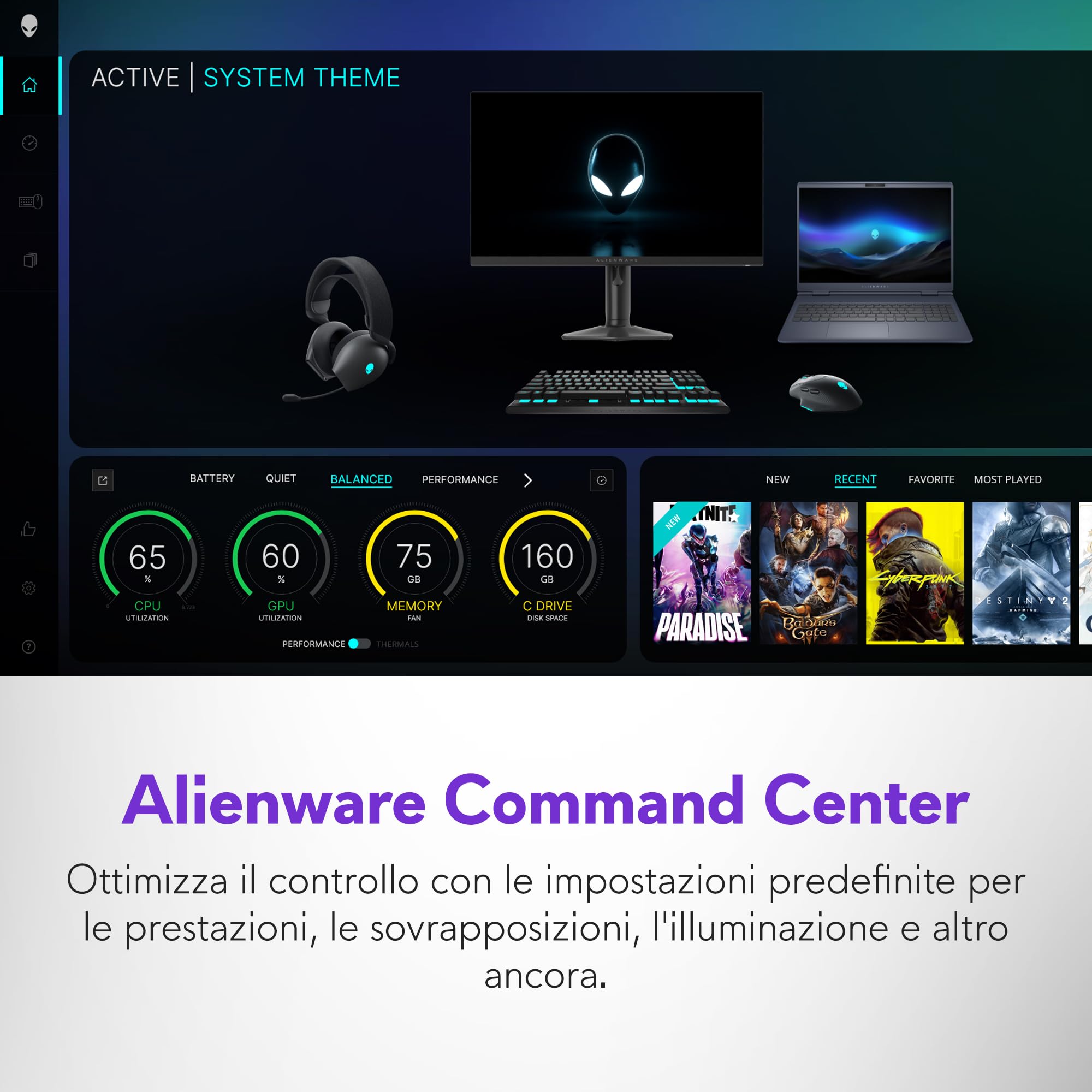 Alienware 16x Aurora Gaming Laptop AC16251 16" WQXGA 240Hz G-Sync Display, Intel Core Ultra 9 275HX Series 2, NVIDIA RTX 5070, 32GB RAM, 1TB SSD, 3 mesi di Game Pass, Win 11 Home, RGB AlienFX QWERTY