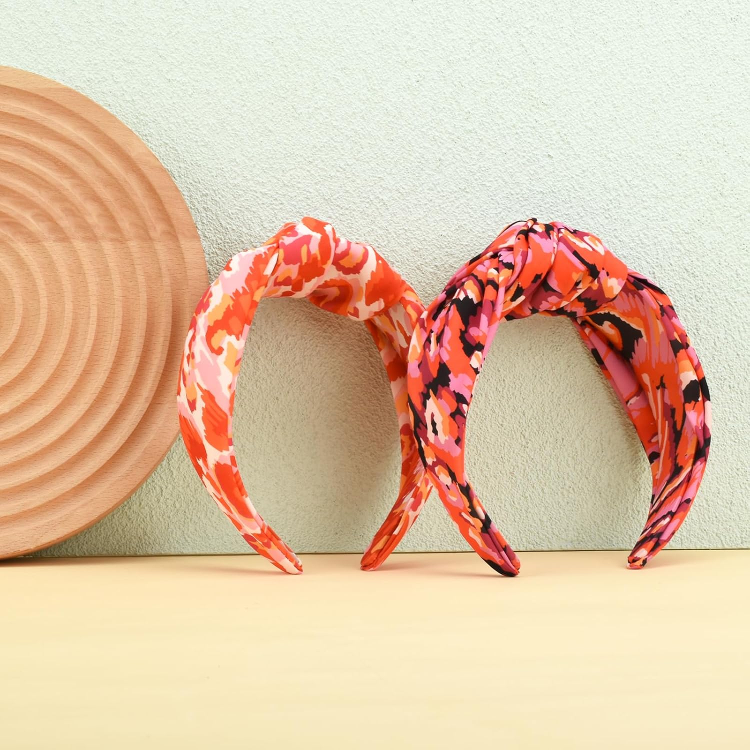 2-Piece Knotted Headbands for Women, Top Knot Non-Slip Headband Fashion Thick Wide Head Bands for Women's Hair, Hair Accessories (Red & Orange) - Image 5