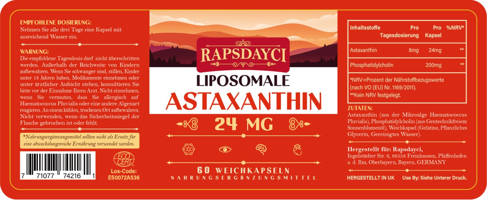 Liposomal Astaxanthine Supplément 24mg par portion, Formule Antioxydante Puissante que la Vitamine C, Absorption Supérieure (120 Unités (Lot de 2))