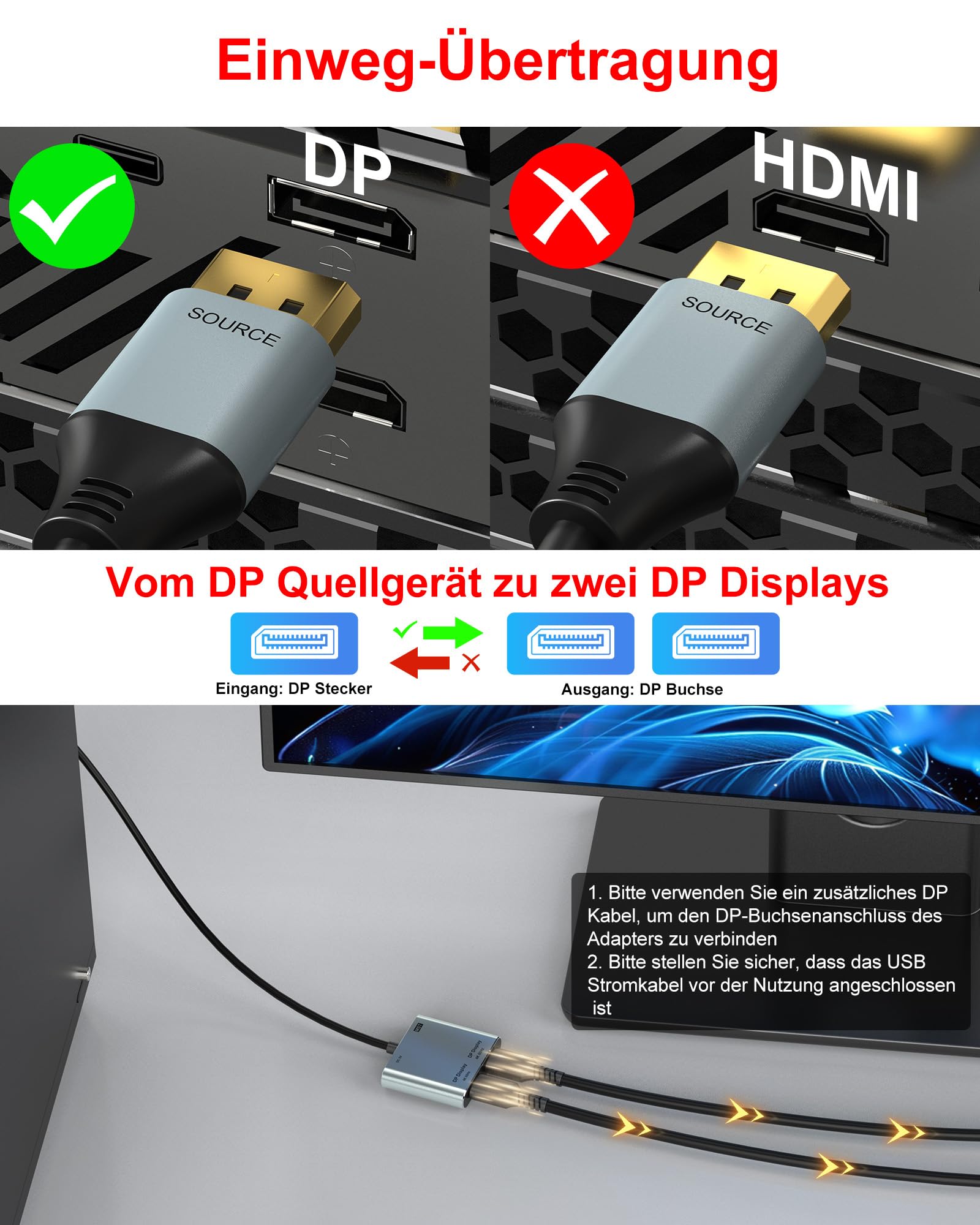 Adattatore da DisplayPort a Dual DisplayPort