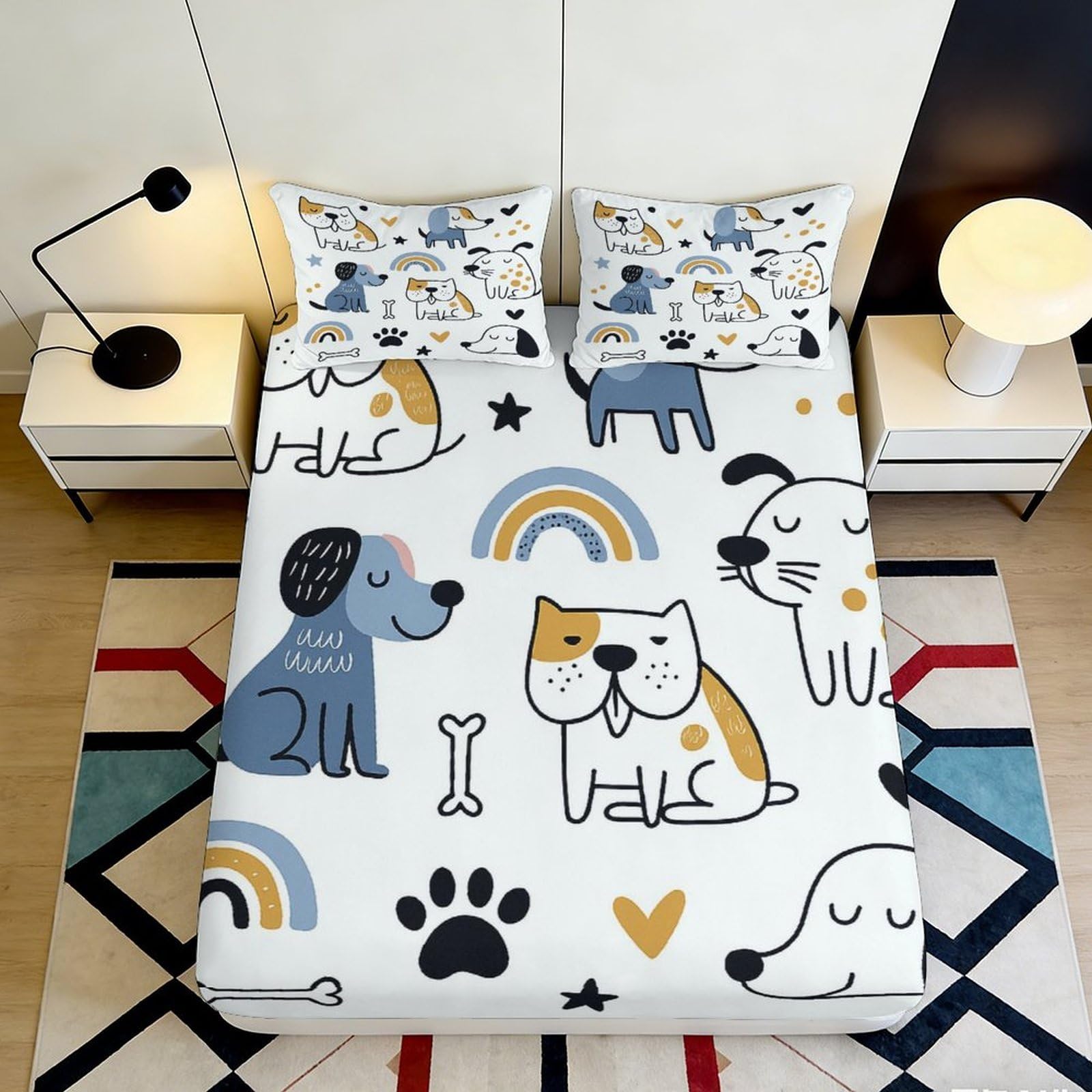 Jqzkxnhpbr Style-2 3D Printed Cartoon Dog Fitted Sheet Microfiber Soft Colourful Rainbow Bed Cover For Bedroom Guest Room Decor 90X200x25cm