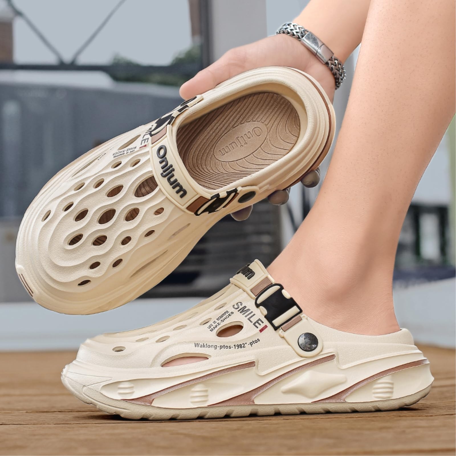 WANGSHUO Sommer Hausschuhe Mode Weiche Eva Clogs Slides, Komfort Casual Outdoor Garten Strand Sandale Pantoffeln Für Unisex-Black Grey-38-39