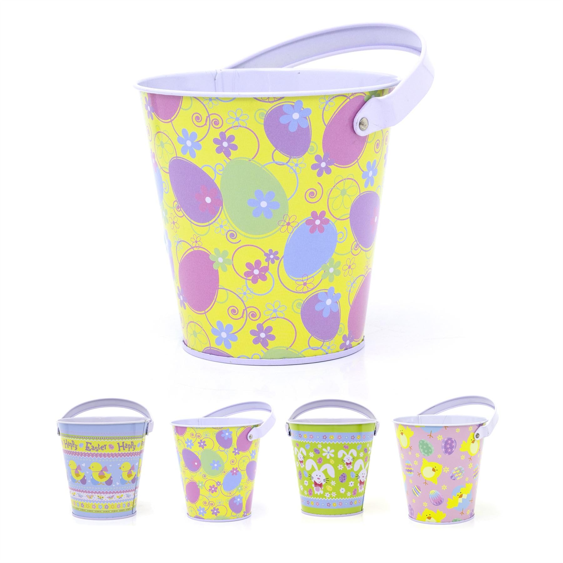 Easter Egg Hunt Bucket Tin | Easter Basket Tin Easter Egg Collection Bucket With Handle | Candy Bucket Pail Easter Gifts - Design Varies One Supplied