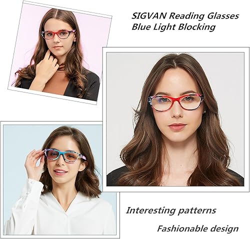 Miniatura 7 de SIGVAN Gafas de Lectura de Ojo de Gato para Damas 5 Pares con Bloqueo de Luz Azul Bisagra de Resorte Estampado de Patrón de Moda Lectores para