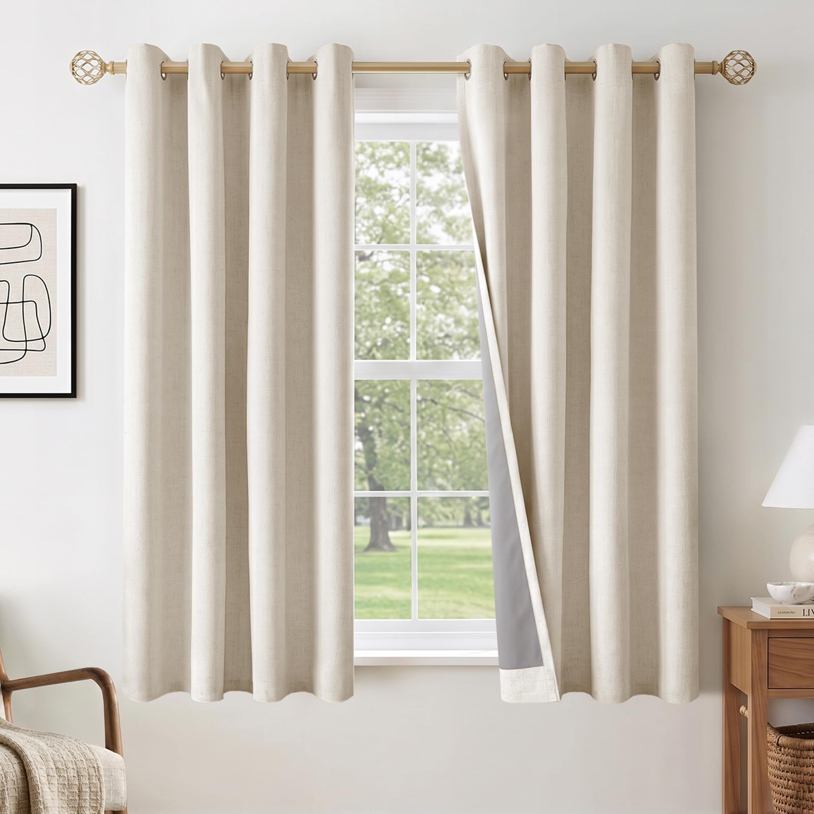 INOVADAY 100% Blackout Eyelet Curtains 2 Panels, 66" W x 54" L, Cream — image 1
