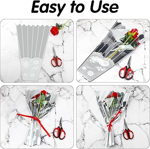 Miniatura 4 de FOIMAS 100 bolsas de plástico para ramo de flores, fundas de celofán, bolsas de embalaje para ramo de flores, para manualidades, cumpleaños, boda,