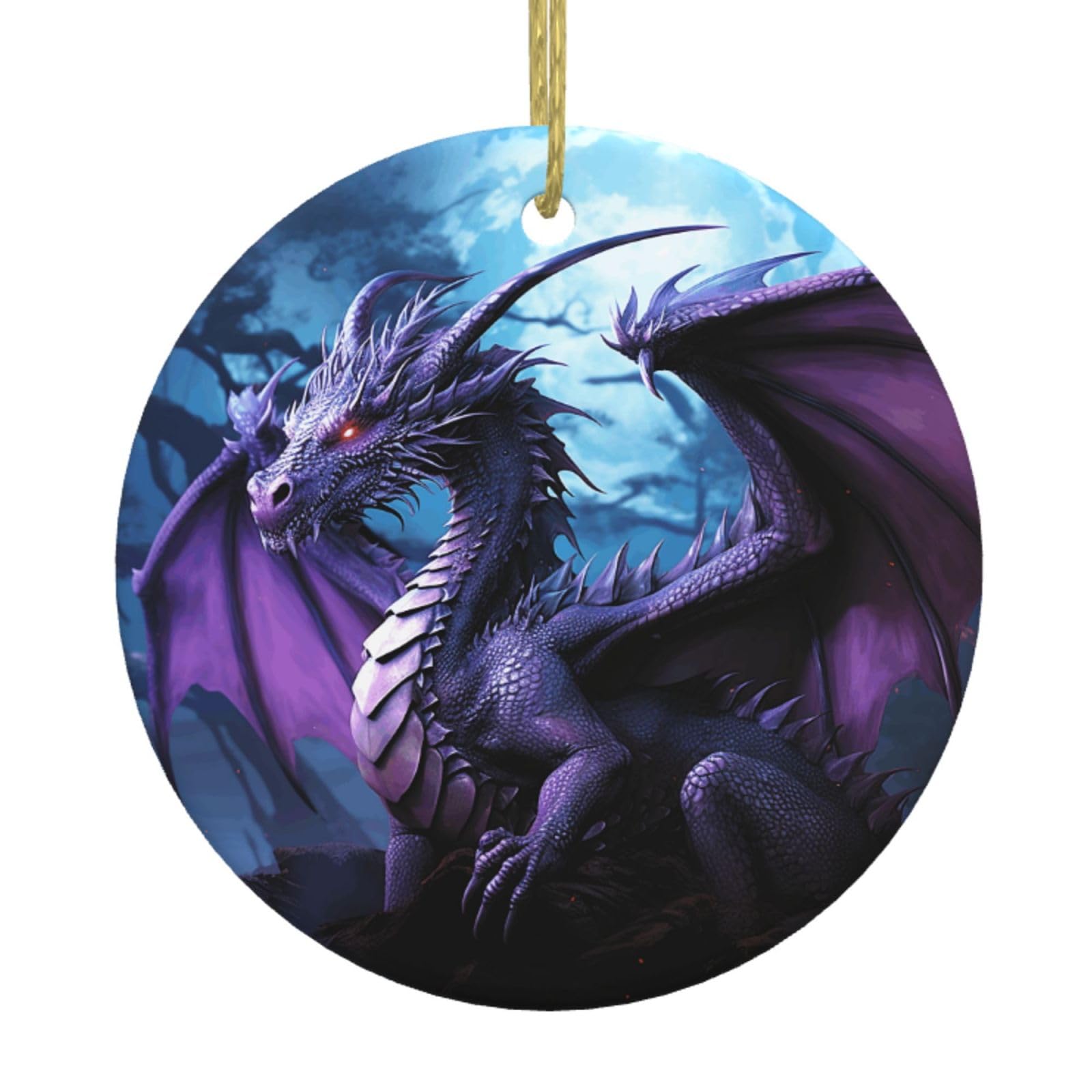 Fodpand Women's White Purple Dragon Purple Moon Christmas Ornaments 2025, Gift Exchange For Men, Collectible Ceramic Ornament Round Hanging Ornaments For Christmas Tree Decoration
