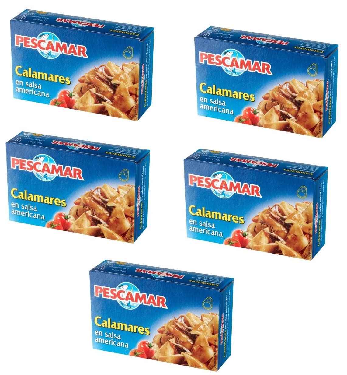 Elazvibes- 1 Karton mit 50x Tintenfisch in amerikanischer Sauce – Oktopus/Calamares Salat – Feinkost Antipasti für Pasta, Vorspeisen, Tapas & Fingerfood