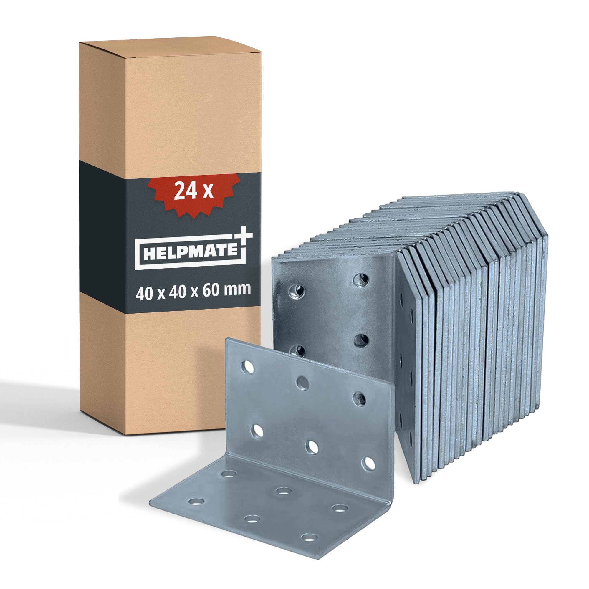HELPMATE – 24 Pieces of Perforated Angle Brackets 40x40x60 mm – Angle connectors Electro-galvanised & Blue passivated – Wood connectors with Excellent Corrosion Protection – Corner Braces Brackets