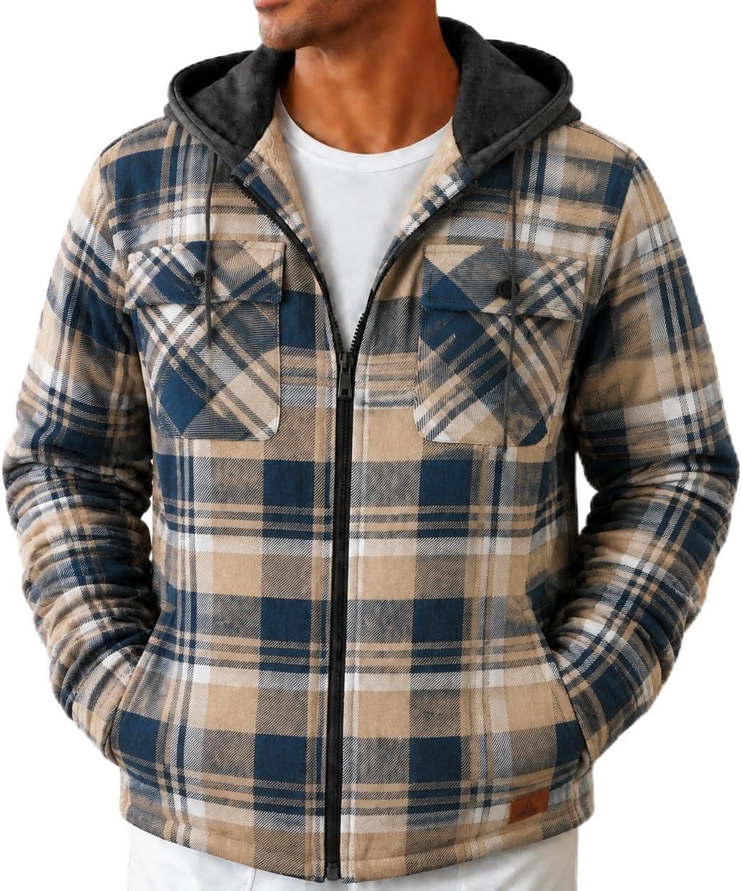 Men's Flannel Jacket Vintage Plaid Zip Up Sherpa Lined Fleece Coat