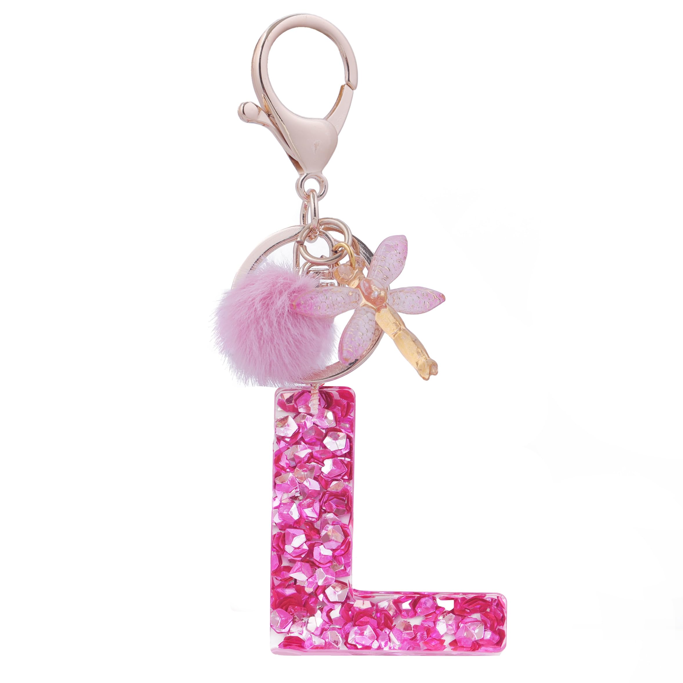 SELOVOWomen Girls Rose Red Initial Capital Keychain Dragonfly Letter Keyring