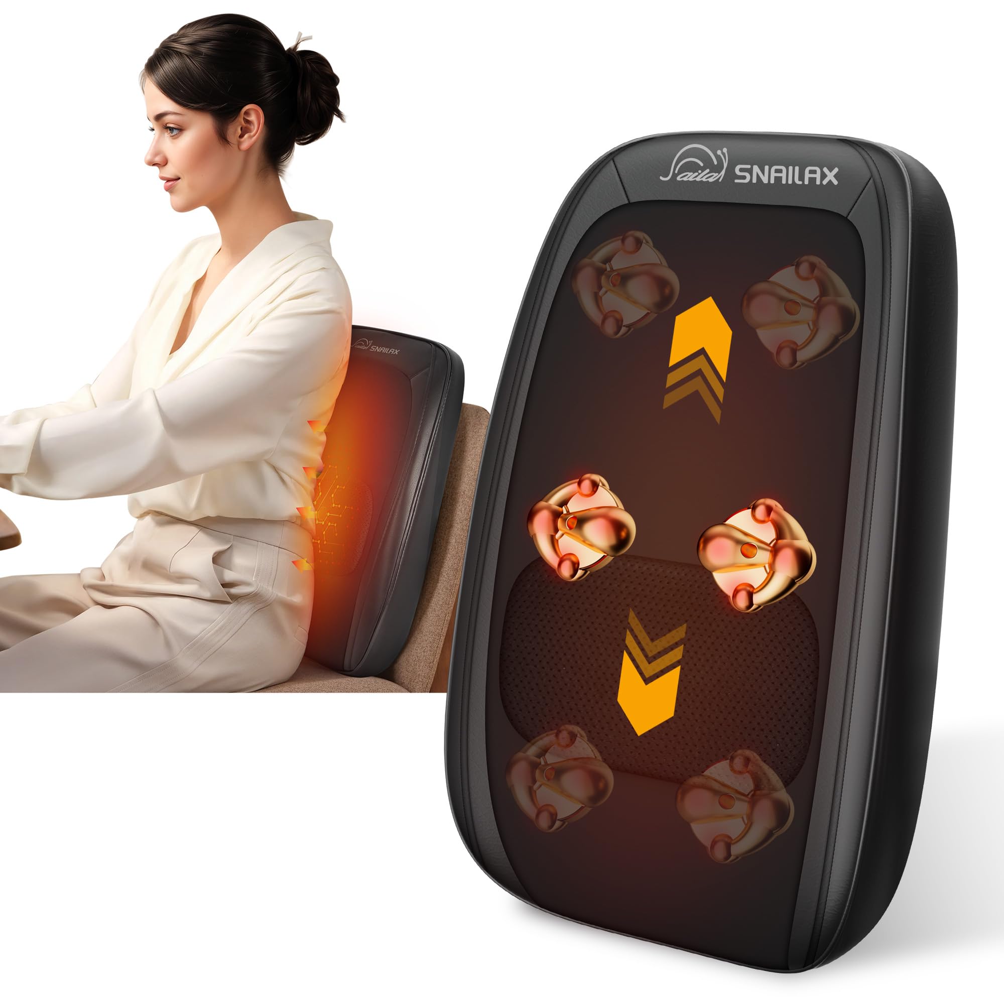 Shiatsu Back Massager with Heat, Kneading Back Massager for Back Pain Deep Tissue, Chair Massage Seat Cushion, 4D Roller Travel Up & Down Massage for Full Back,Office Car,Home use, Gifts/Presents