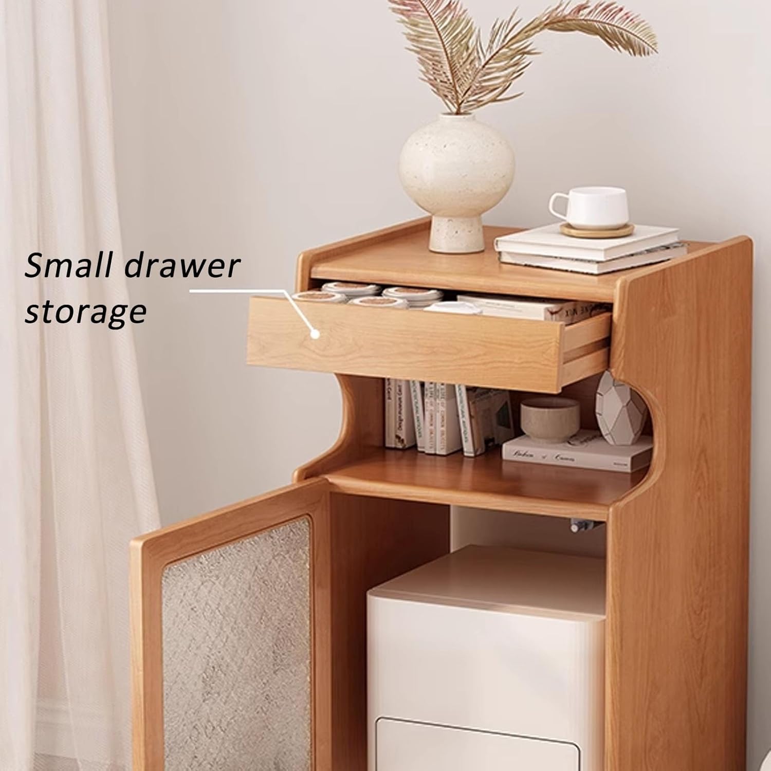 JKGHK Robot Vacuum Storage Stand Cabinet, Robot Vacuum Hidden Storage Cabinet with Wheels and Drawer, Upright Sweeping Robots Side End Table, Small Sweeper Organizer