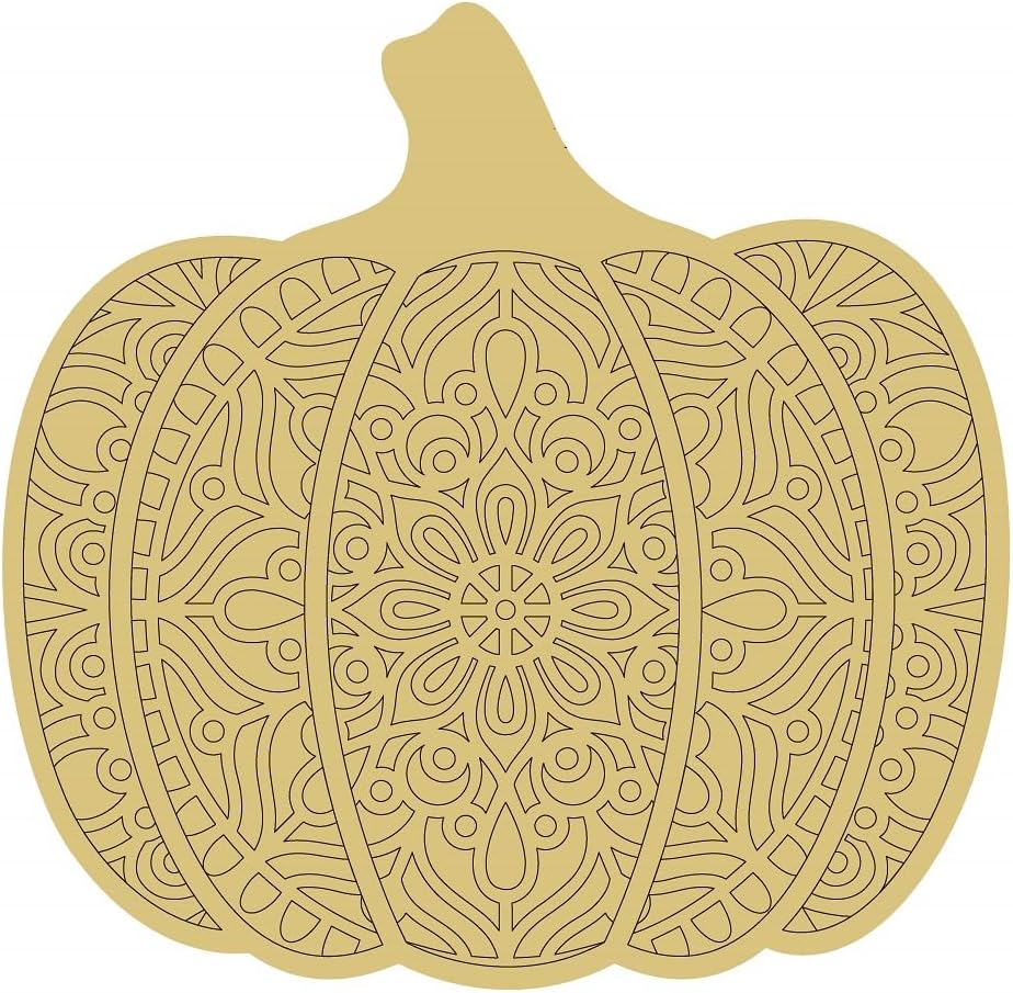 Pumpkin Design by Line Unfinished Wood Cutout Mandala Fall Autumn Seasonal Door Hanger MDF Shape Canvas Style 30 Art 1