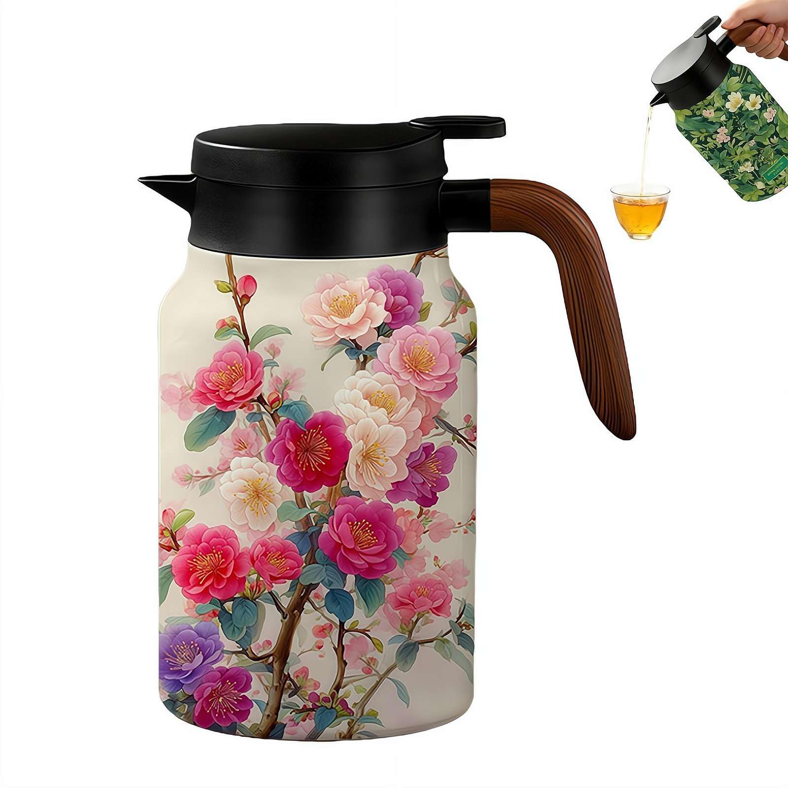 Caraffa termica con infusore integrato, teiera a doppia parete in acciaio inox per caffè caldo e foglie sfuse, elegante bollitore per casa e ufficio, capacità 1500 ml