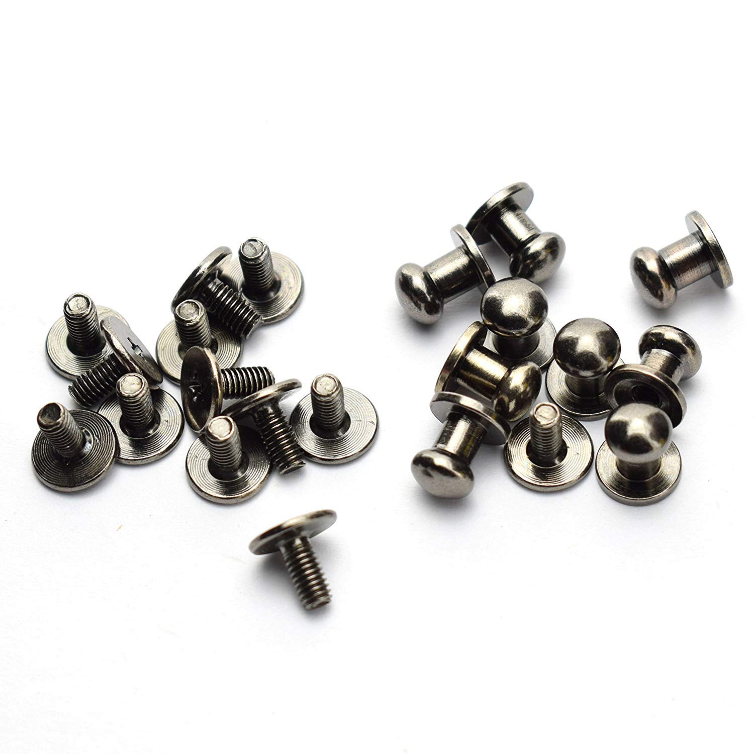 Head Button, 30 Pack Round Head Button Stud 6x8x8mm Screw Back Spots Nail Rivet for DIY Leather Rivet (Gun Metal/Black, 8x6 mm)