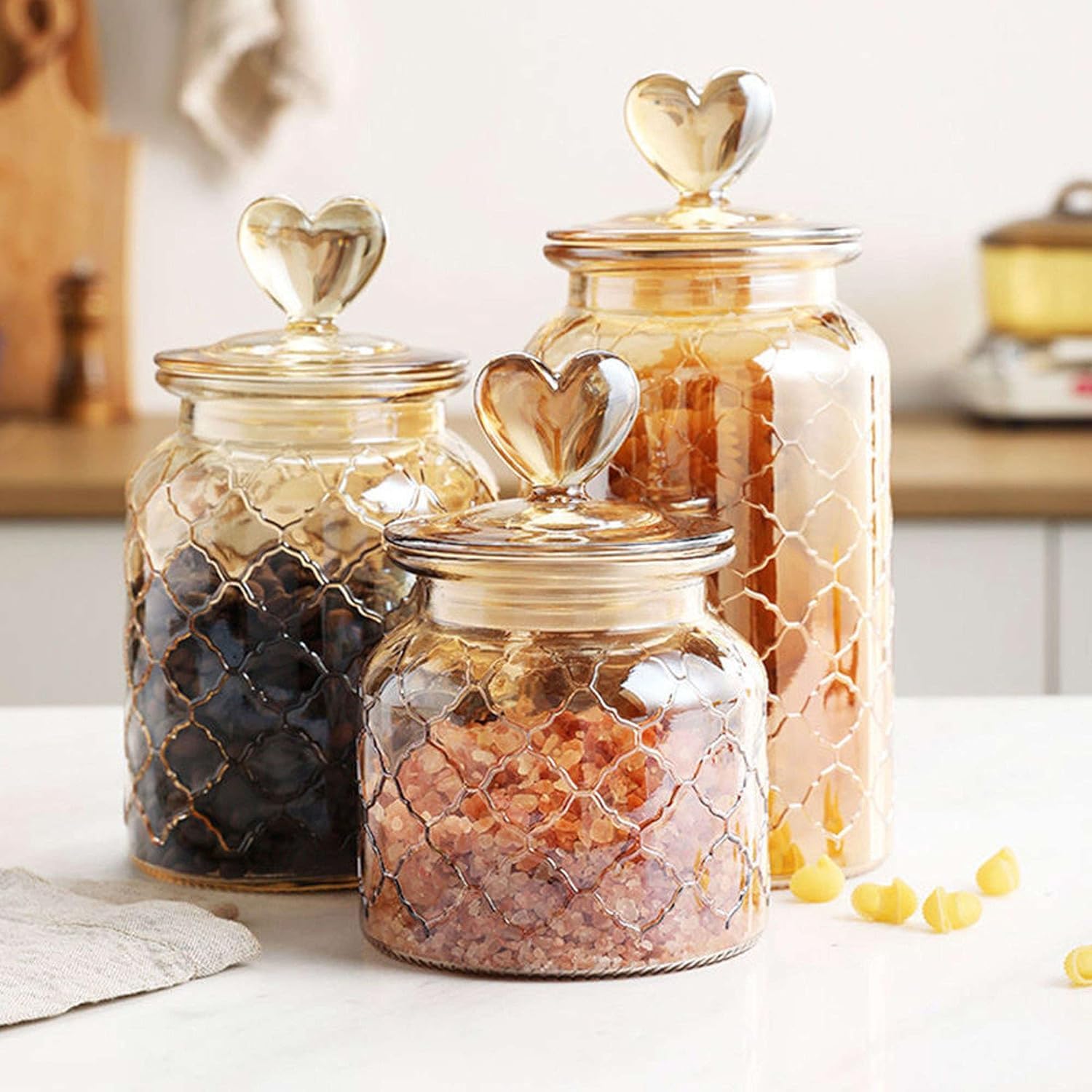 Teedose, Vorratsdosen aus Glas – Bonbonglas klarem, Vorratsdose for Kekse, Snacks, Trockenfrüchte und Nüsse Gitter 11 x 22,5 cm