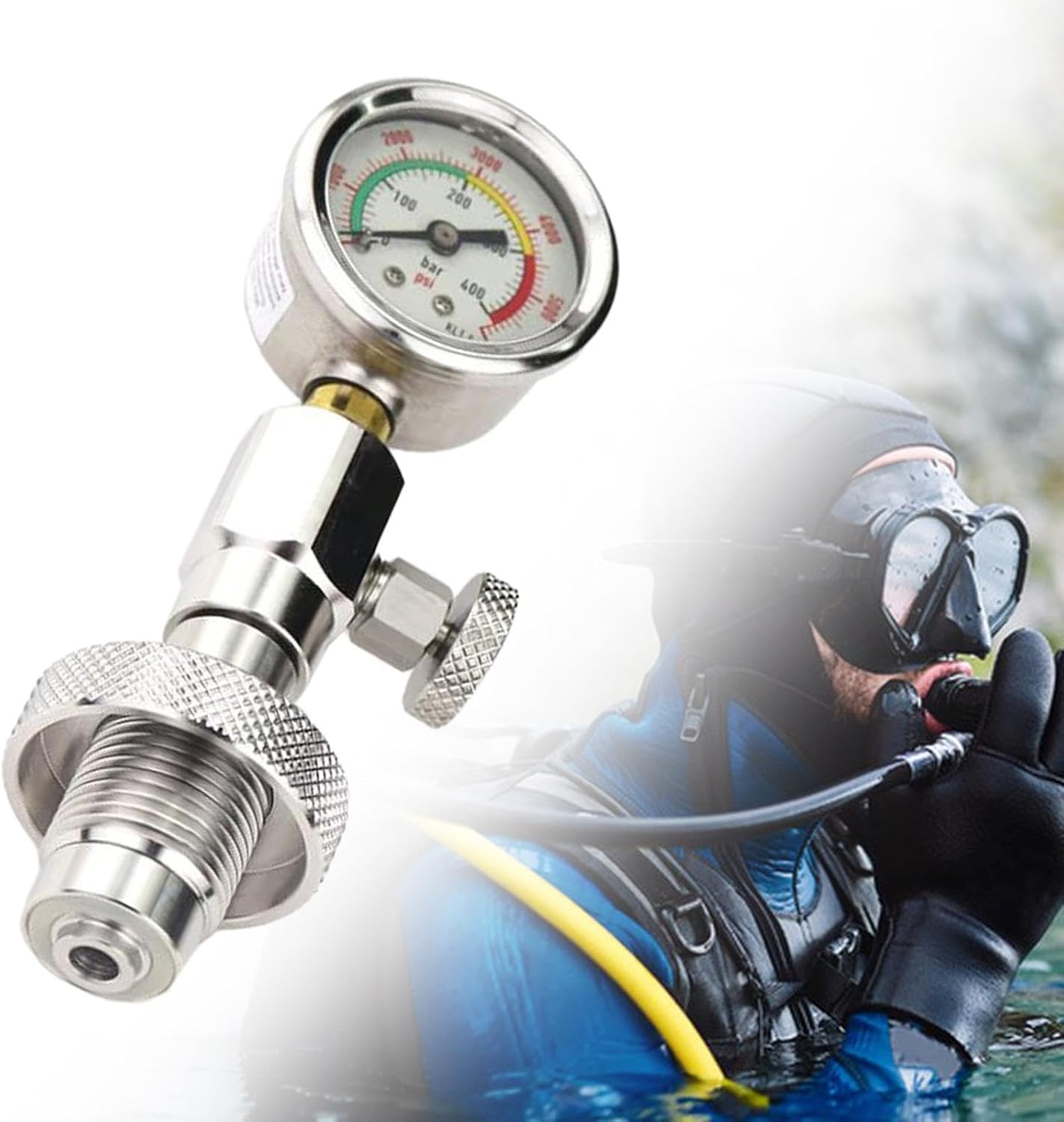 Colaxi Yoke Tank Pressure Checker,Scuba Diving Pressure Gauge,for Din Dive Tank Submersible Sturdy Accessory Equipment for Regulator