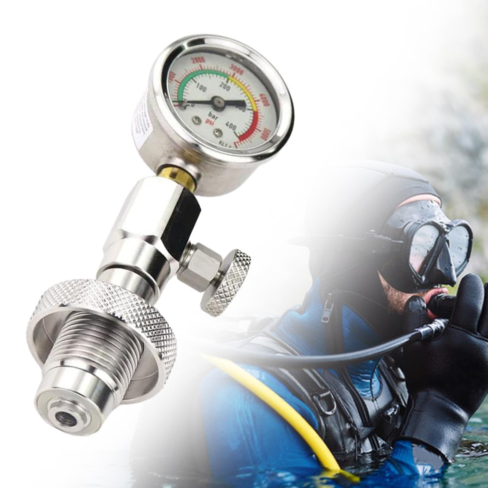 Oshhni Vérificateur de Pression de Réservoir, Manomètre de Plongée Sous-Marine pour Réservoir Din, Accessoire Compact