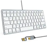 Teclado ultrafino com fio para Apple, cabo de conversão USB e tipo C, 78 teclas de tesoura, teclas de atalho de mídia, compatível com MacBook, iMac, Mac mini, Mac Pro, laptops, computadores desktop