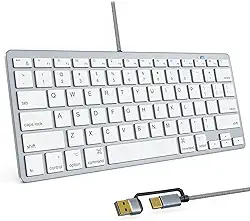 Teclado ultrafino com fio para Apple, cabo de conversão USB e tipo C, 78 teclas de tesoura, teclas de atalho de mídia, compatível com MacBook, iMac, Mac mini, Mac Pro, laptops, computadores desktop