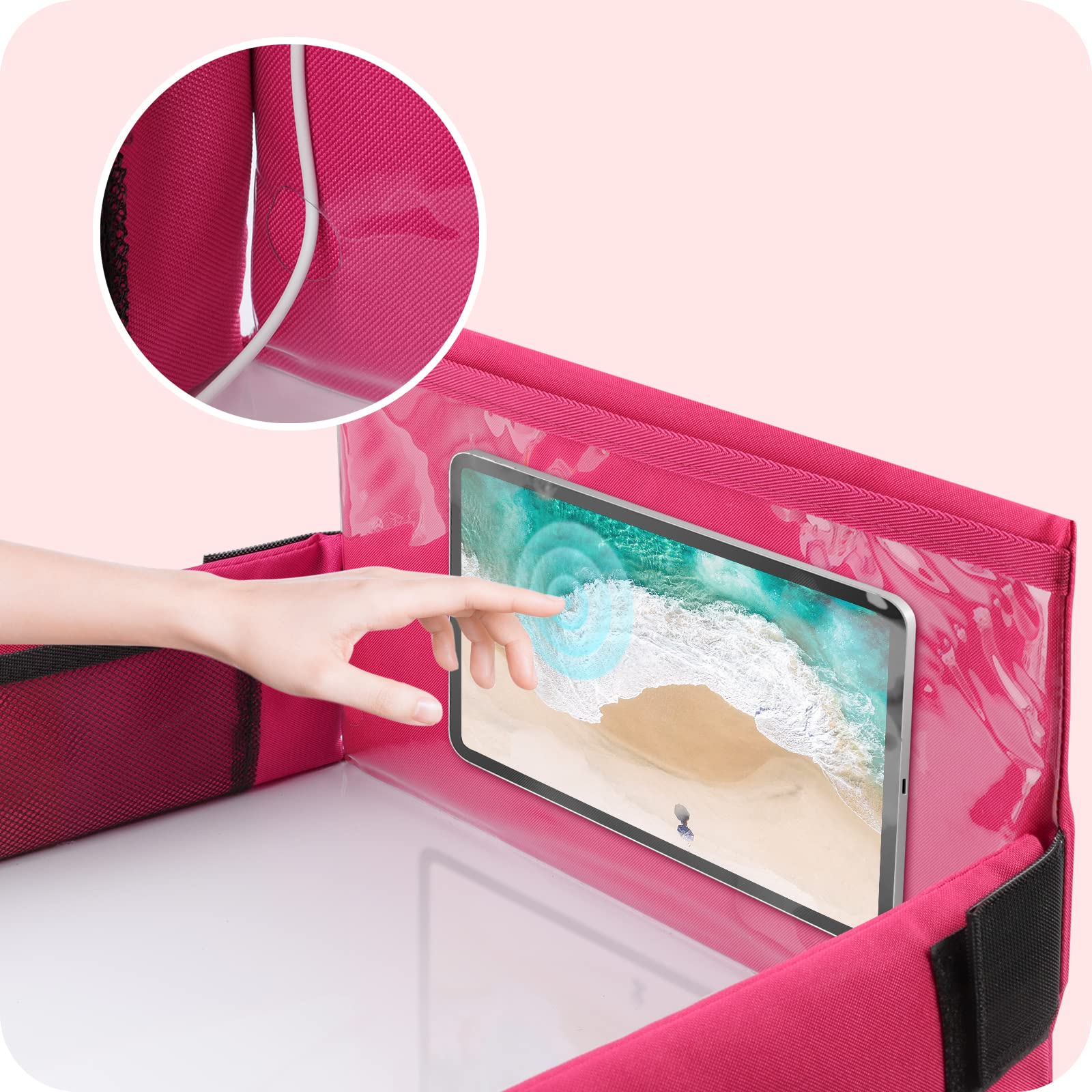 Vassoio da Viaggio per Bambini – Tavolino Auto per Bambini con 6 Pennarelli e 1 Custodia, Rosa