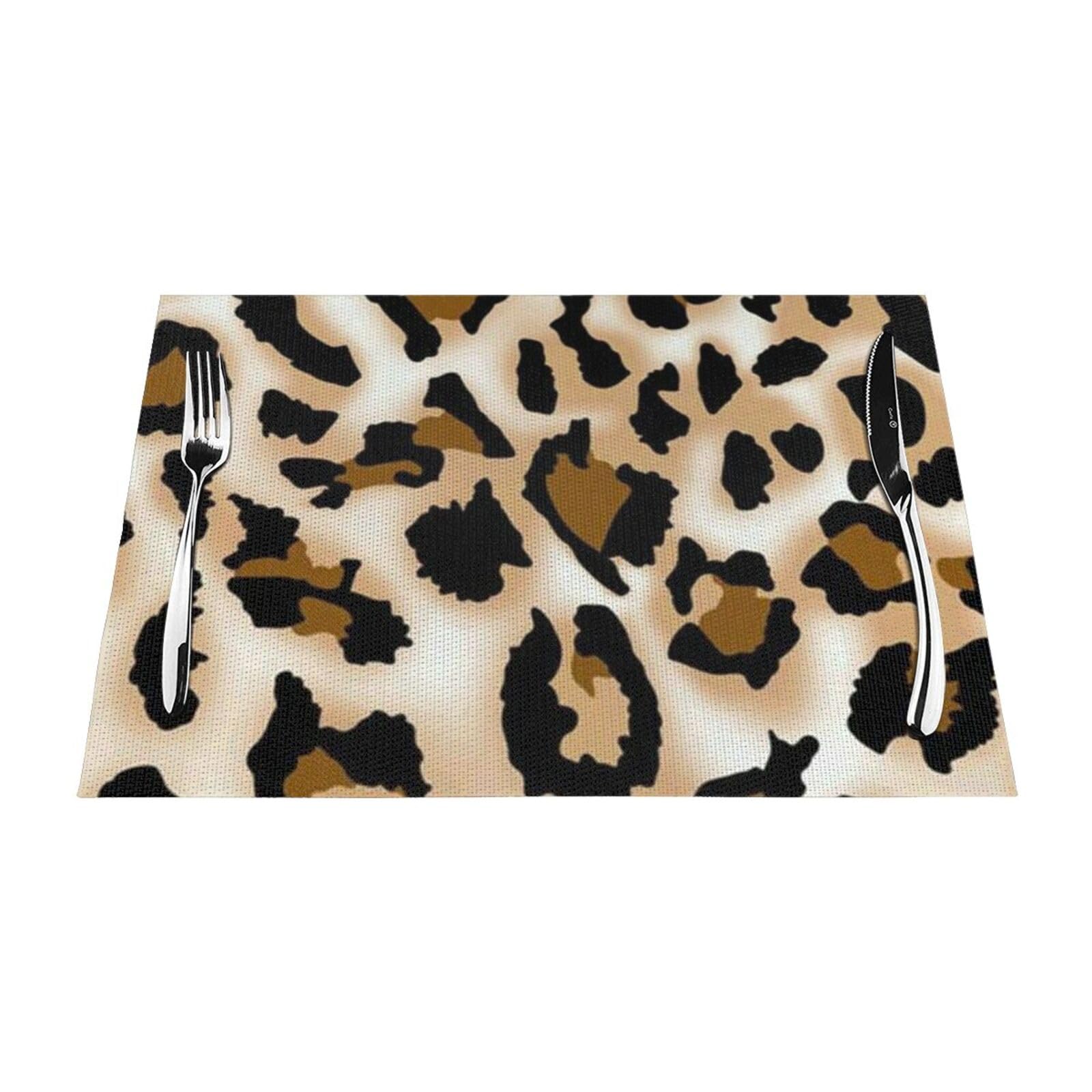 PVC Placemat Set of 4 PCS, 45x30 CM, Leopard Printed Non-Slip Heat Resistant Place Mats for Kitchen Dining Table Indoor Outdoor