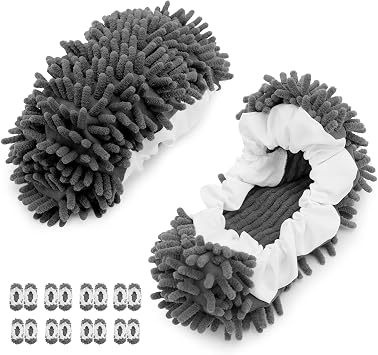 8 Pcs Mop Slippers Socks Floor Cleaning,Microfiber Shoe Covers dust Washable Reusable for Woman Man House Kitchen Dark Grey
