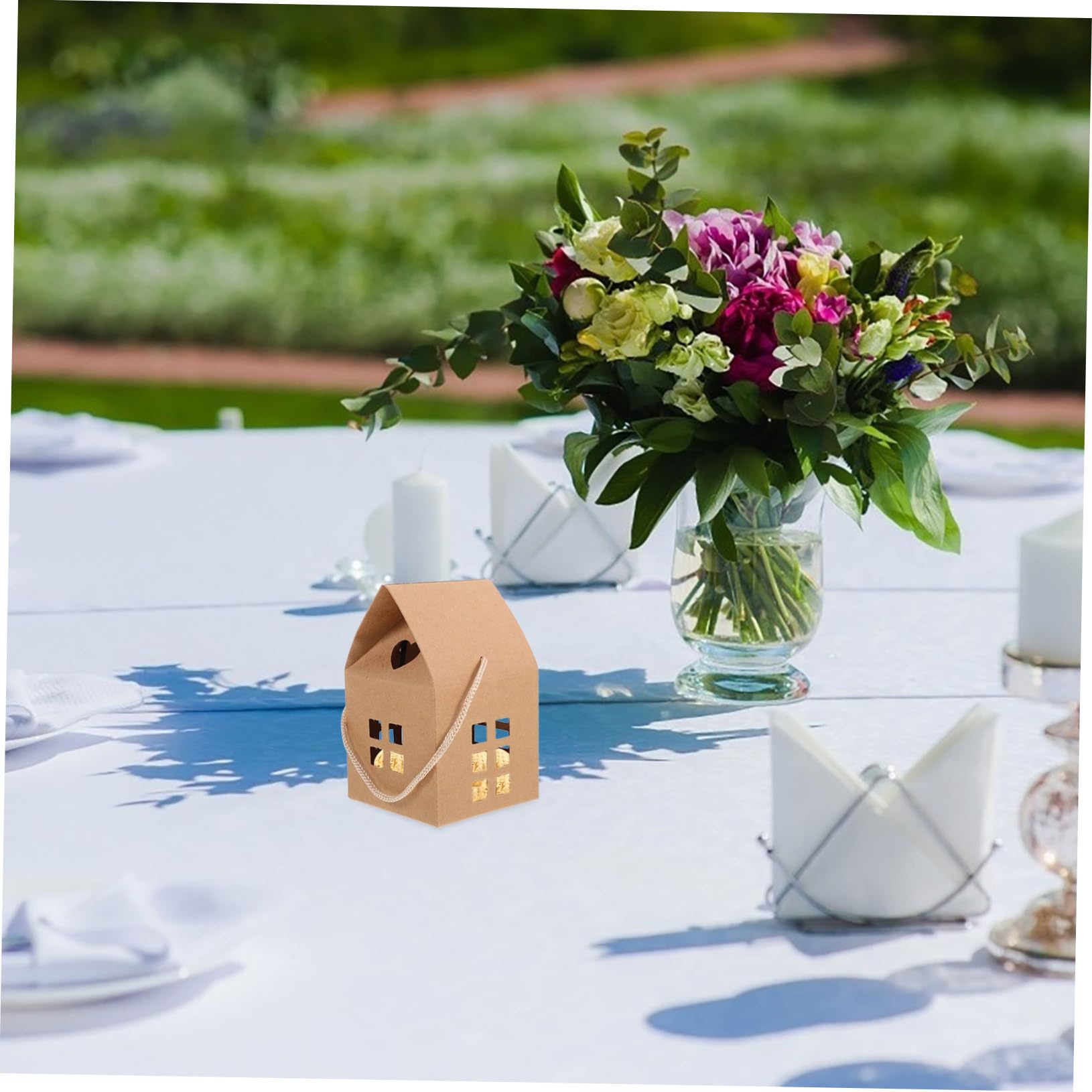 Amosfun Scatole Regalo e Decorazioni Fai-da-te 50 Pezzi in Carta Marrone a Forma di Casa Design Unico ed Elegante per Bomboniere Matrimonio per Feste