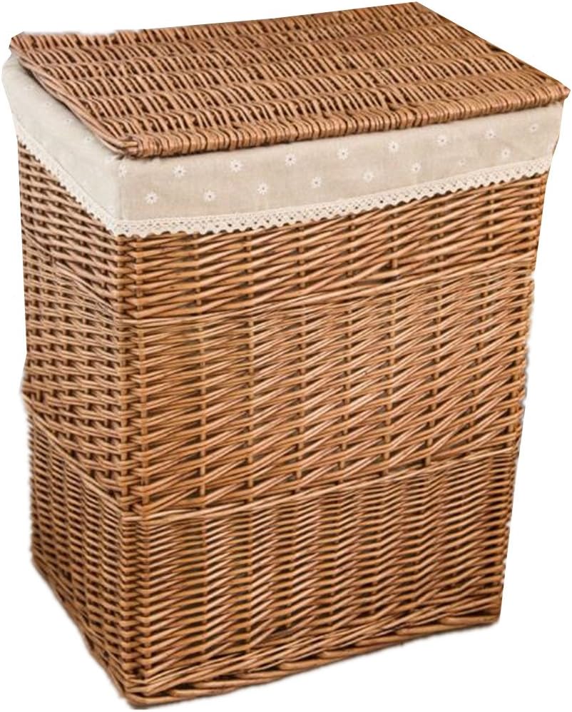 XIUWU Home Straw Laundry Basket with Lining Bedroom Clothes