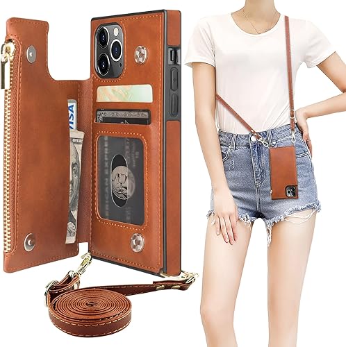 Bocasal Funda tipo cartera cruzada para iPhone 11 Pro con tarjetero, protector de ranura para tarjetas con cremallera, a prueba de golpes, con