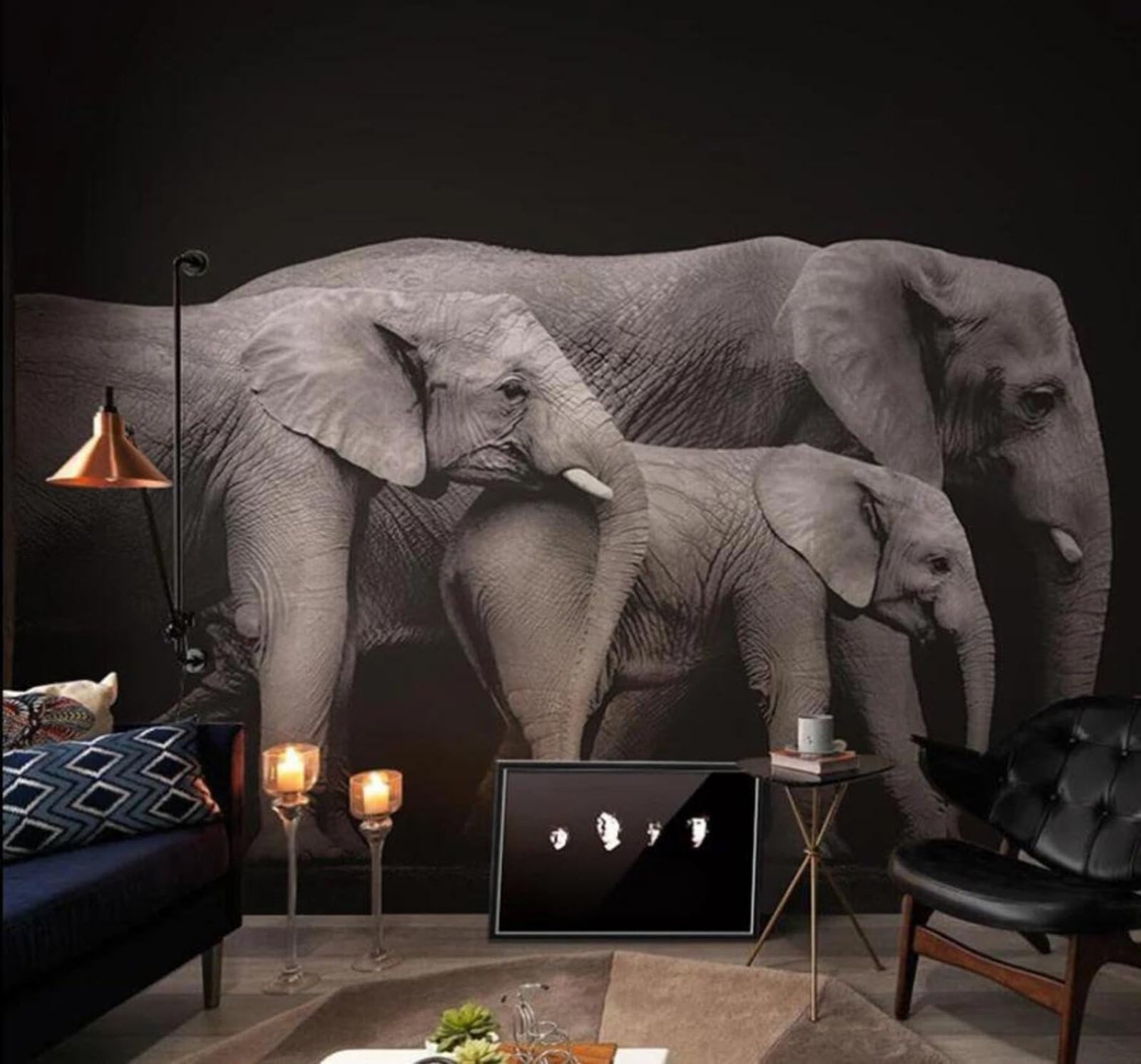 Tzxztt 200Cm×140Cm(B×H) Three Dimensional Unique Artistic Elephant Pattern Black Modern 3D Wallpaper Premium Textured Silk Neutral Tones Material Ideal For Living Room Bedroom-200Cm×140Cm