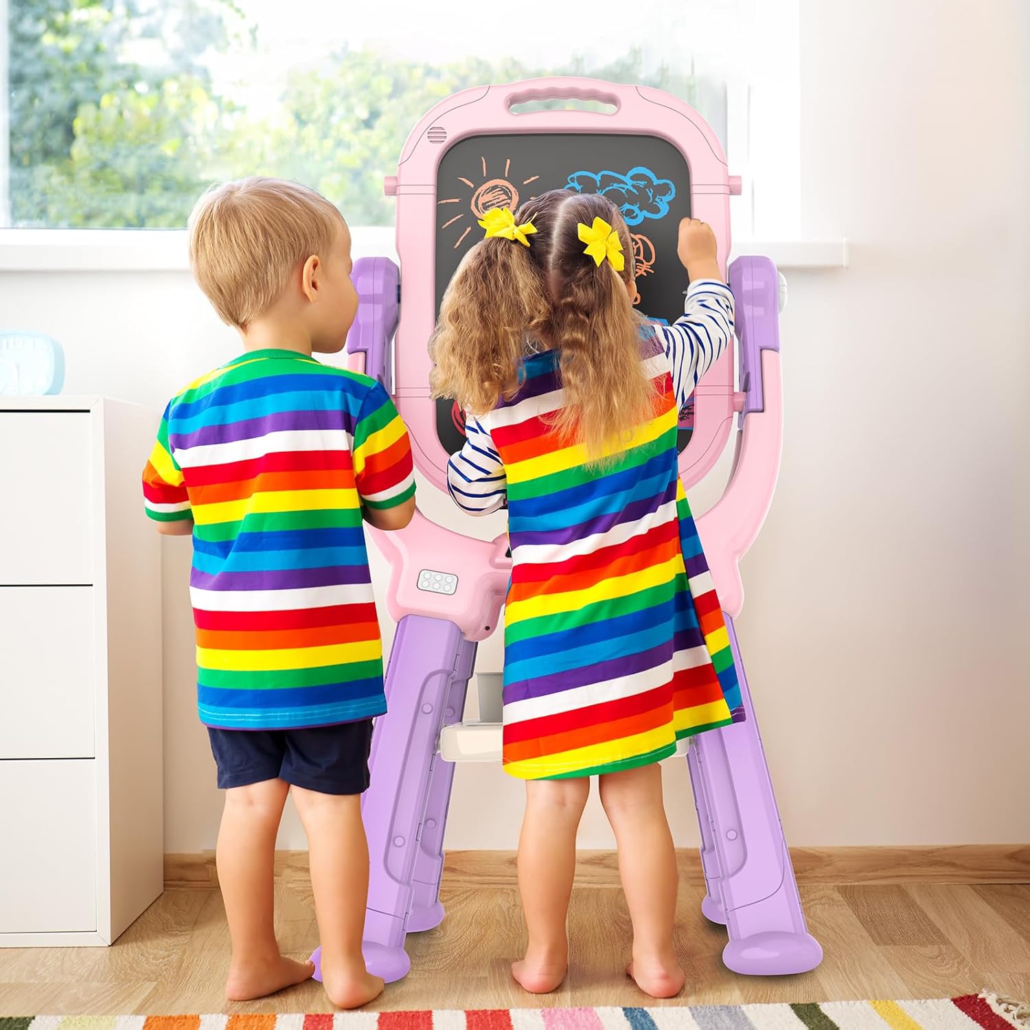 Easel for Kids, Toddler Art Easel Adjustable Standing, Magnetic Double Sided Easel with Painting Accessories, Birthday Gift for Girls Age 3+