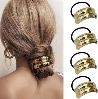 メタルヘアタイ4点、メタル幾何学弾性ヘアタイ、ポニーテールヘアカフ、ゴールドヘアタイ、太い髪用ゴールドヘアカフラップヘアタイ、女性用ヘアアクセサリー用ヘアタイ(1)
