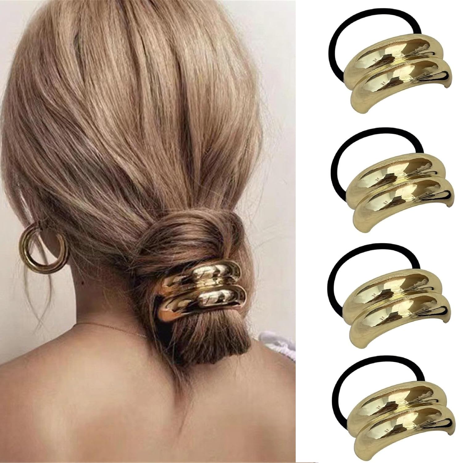 Amazon.com : 4PCS Metal Hair Ties,Metal Geometric Elastic 