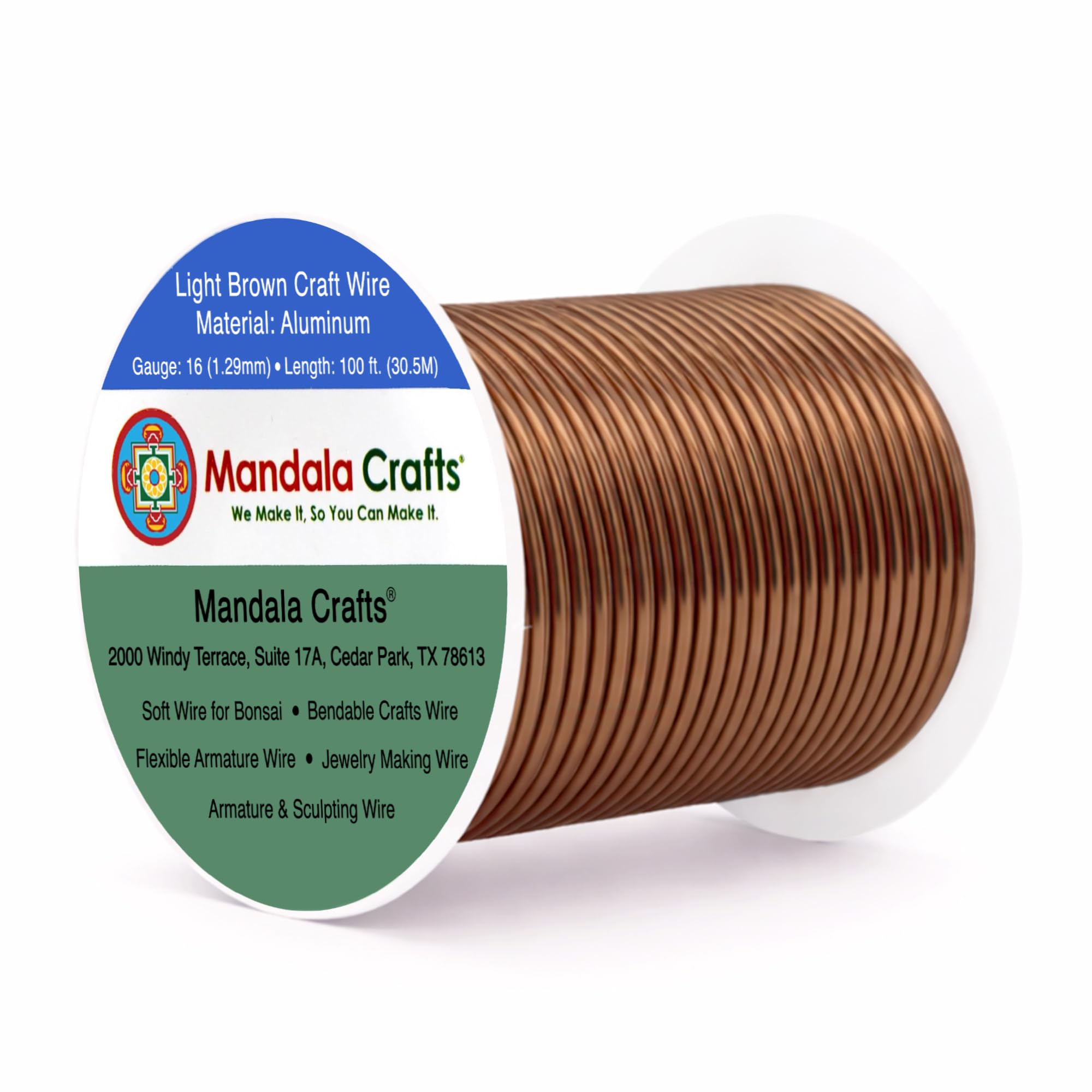 Mandala Crafts 16 Gauge Light Brown Anodized Aluminum Craft Wire, 100 FT