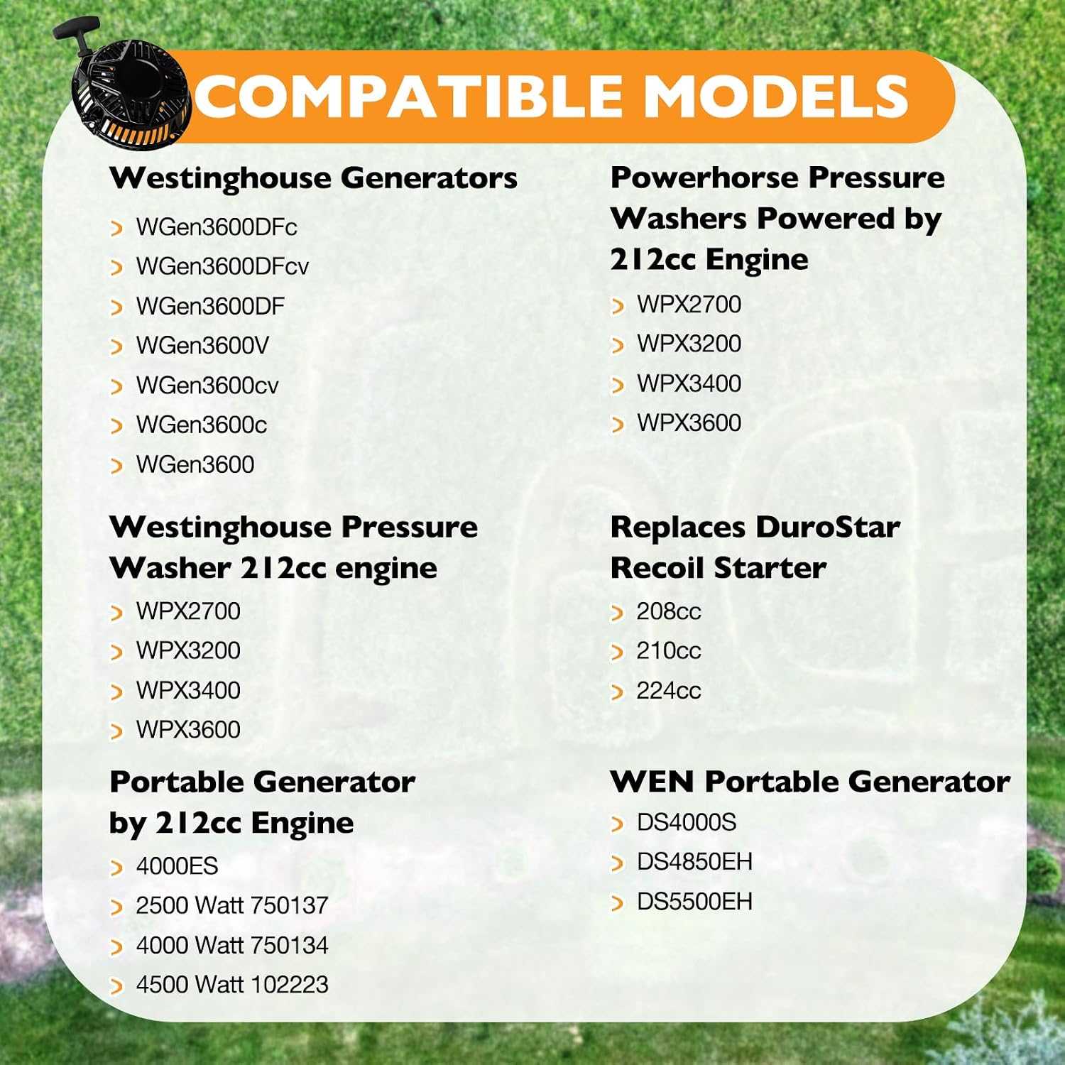 HQPASFY Recoil Starter Assembly Compatible with WGen3600 WGen3600DF WGen3600c WGen3600v and More Portable Generator and Powerhorse 212cc Engine